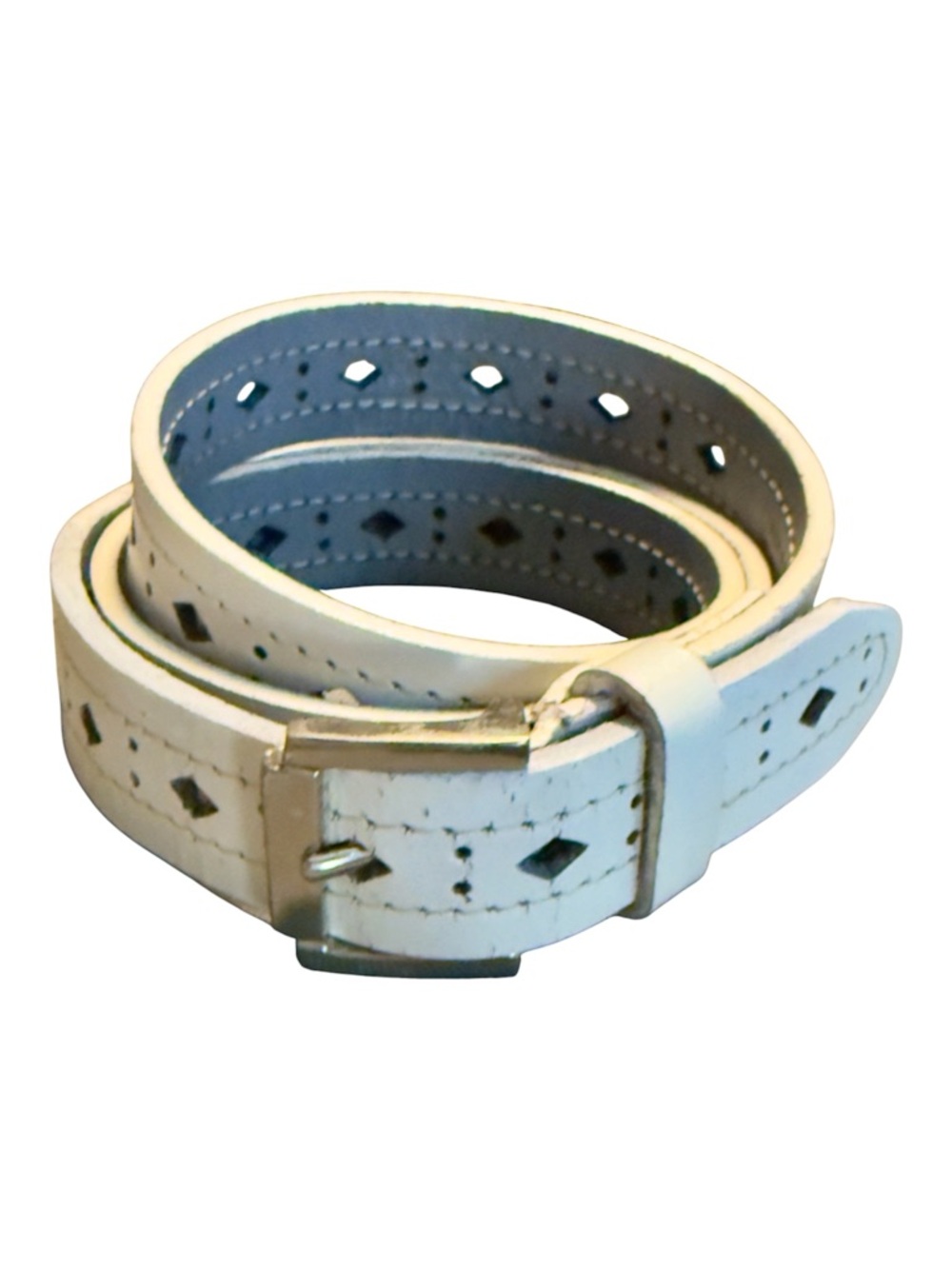 Vintage Capezio white leather belt w/blue-gray inside Women’s leather belt | e